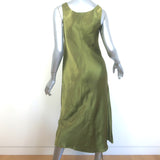 Vince Sleeveless Midi Dress Green Crinkled Satin Size Extra Small