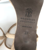 Brunello Cucinelli Monili Crisscross Kitten Heel Sandals Beige Suede Size 37