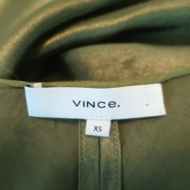 Vince Sleeveless Midi Dress Green Crinkled Satin Size Extra Small