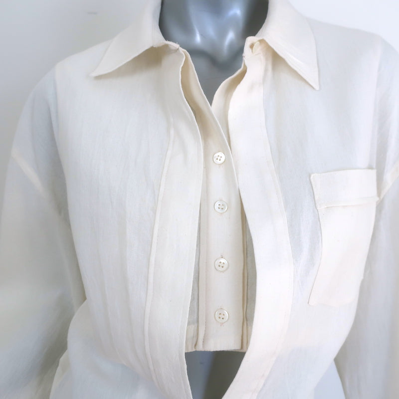 Jacquemus La Robe Baunhilha Layered Mini Shirtdress Ivory Hemp-Cotton Size 40