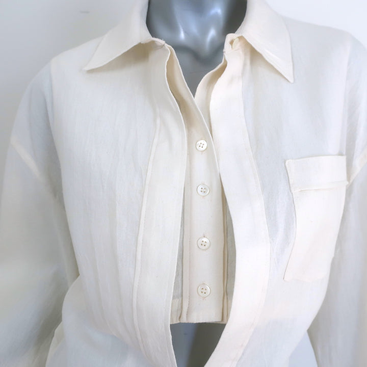 Jacquemus La Robe Baunhilha Layered Mini Shirtdress Ivory Hemp-Cotton Size 40