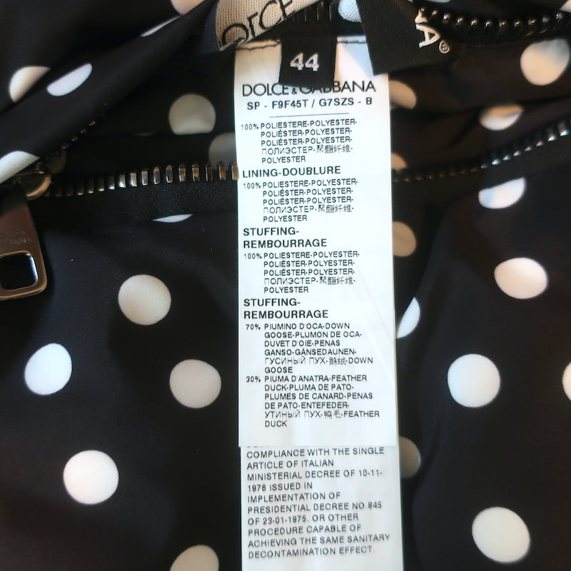 Dolce &amp; Gabbana Reversible Hooded Down Puffer Jacket Black Polka Dot Size 44