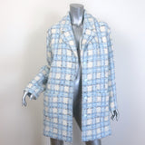 Chanel 22B Sequined Checked Tweed Coat Light Blue/White Size 38