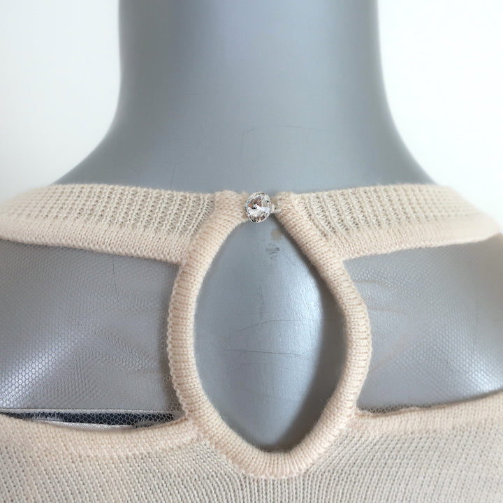 Oscar de la Renta Tulle Insert Cutout Sweater Ivory Wool Size Small