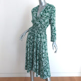 Maje Midi Dress Rayelle Green Floral Print Crepe Size 2