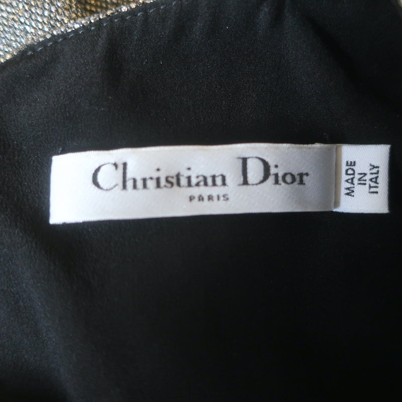 Christian Dior Metallic Sleeveless A-Line Midi Dress Silver/Gold Size 40