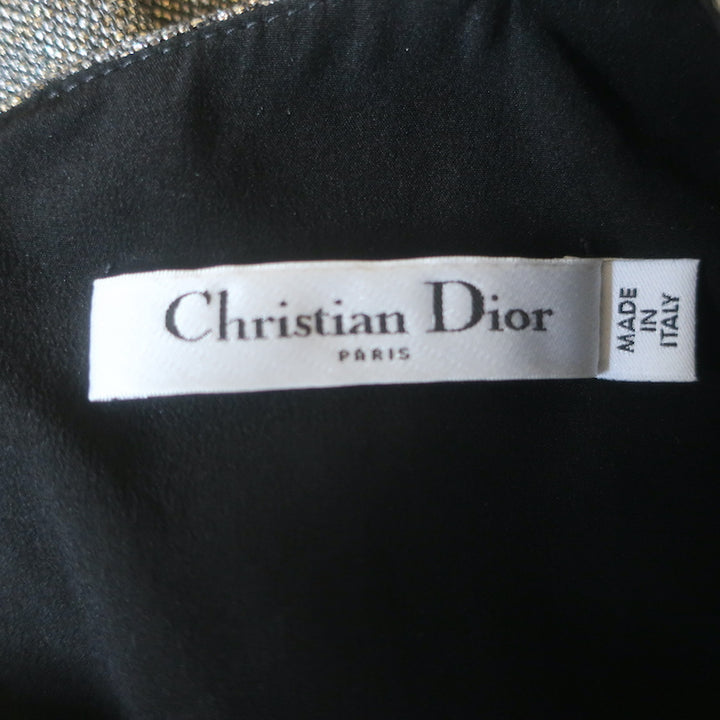 Christian Dior Metallic Sleeveless A-Line Midi Dress Silver/Gold Size 40