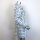 Chanel 22B Sequined Checked Tweed Coat Light Blue/White Size 38