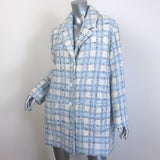 Chanel 22B Sequined Checked Tweed Coat Light Blue/White Size 38