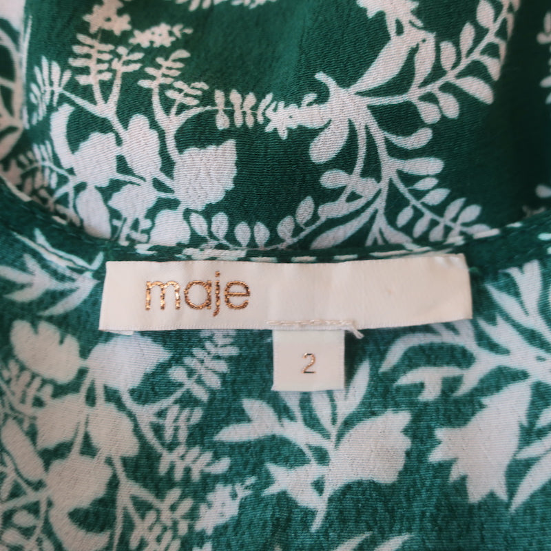 Maje Midi Dress Rayelle Green Floral Print Crepe Size 2