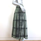Christian Dior Pleated Tie Dye Denim Midi Skirt Olive Gray Cotton Size 38