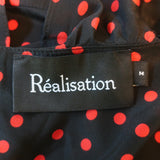 Realisation Par Alexandra Polka Dot Wrap Dress Black Ruffled Silk Size Medium