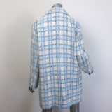 Chanel 22B Sequined Checked Tweed Coat Light Blue/White Size 38