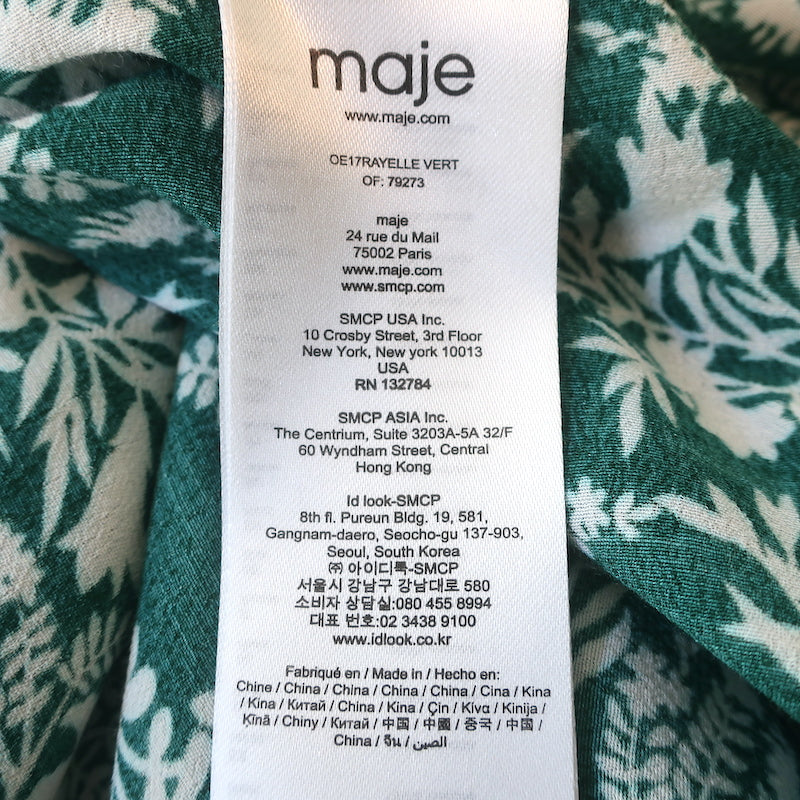 Maje Midi Dress Rayelle Green Floral Print Crepe Size 2