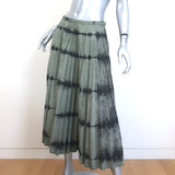 Christian Dior Pleated Tie Dye Denim Midi Skirt Olive Gray Cotton Size 38
