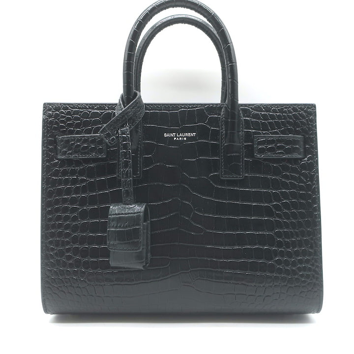 Saint Laurent Sac De Jour Nano Tote Black Croc-Embossed Leather Crossbody Bag NEW