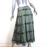 Christian Dior Pleated Tie Dye Denim Midi Skirt Olive Gray Cotton Size 38