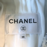 Chanel 22B Sequined Checked Tweed Coat Light Blue/White Size 38