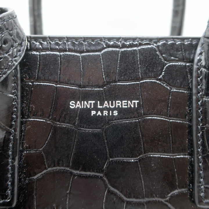 Saint Laurent Sac De Jour Nano Tote Black Croc-Embossed Leather Crossbody Bag NEW