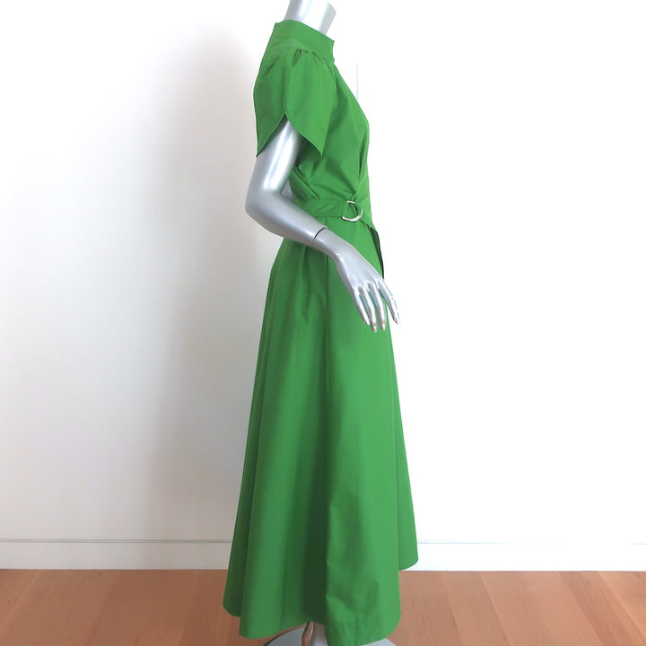 3.1 Phillip Lim Side-Tie Puff Sleeve Midi Dress Green Poplin Size 8