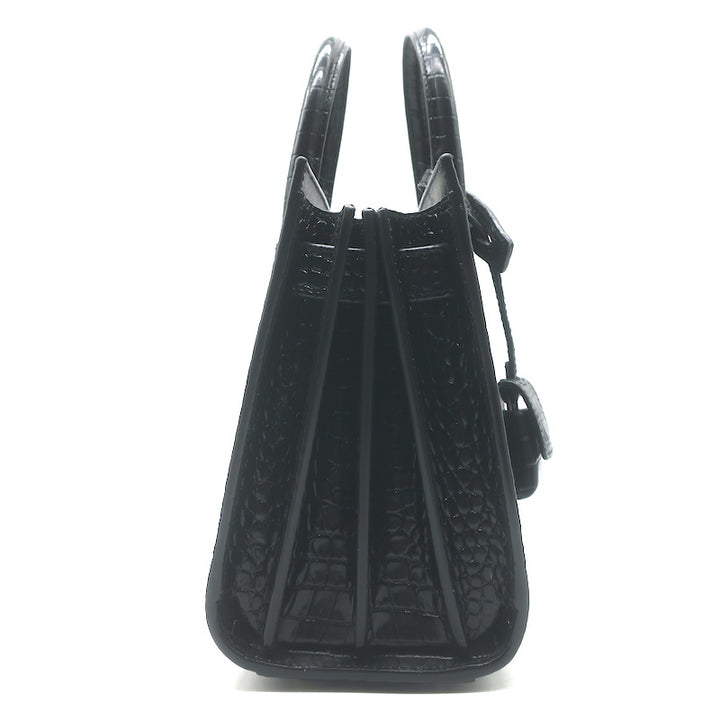 Saint Laurent Sac De Jour Nano Tote Black Croc-Embossed Leather Crossbody Bag NEW
