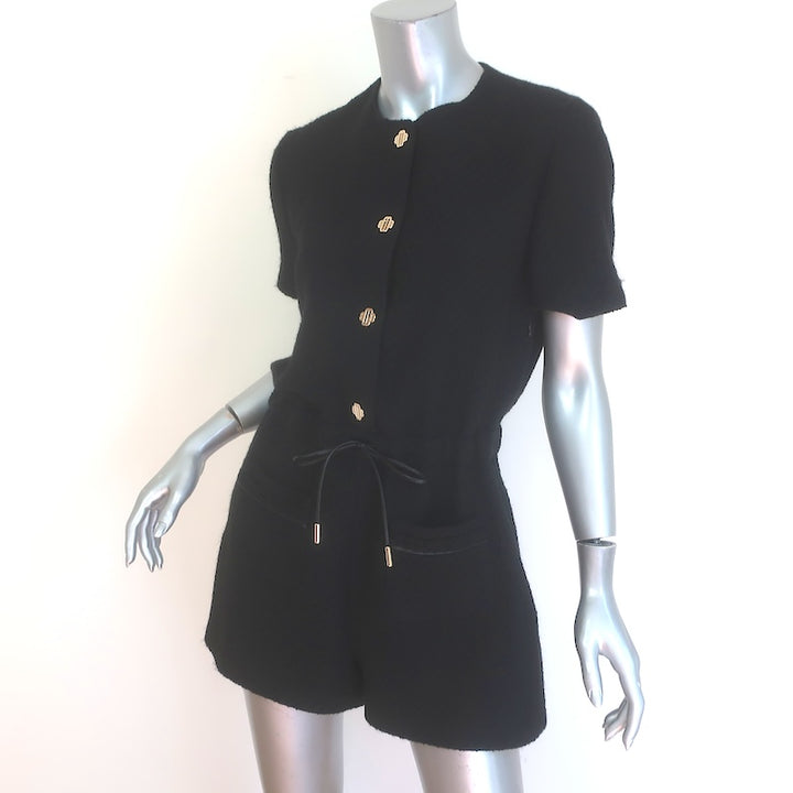 Maje Izola Tweed Short Sleeve Romper Black Wool-Blend Size 40