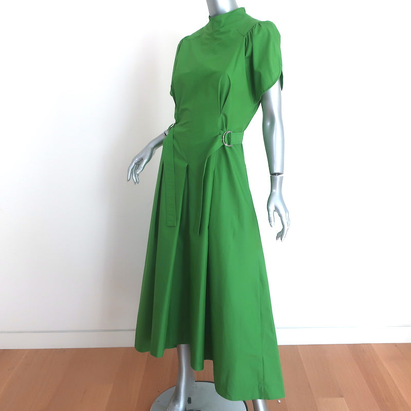 3.1 Phillip Lim Side-Tie Puff Sleeve Midi Dress Green Poplin Size 8