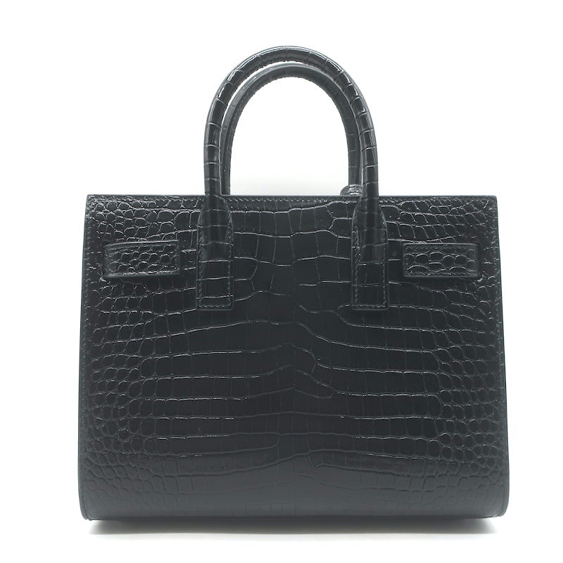 Saint Laurent Sac De Jour Nano Tote Black Croc-Embossed Leather Crossbody Bag NEW