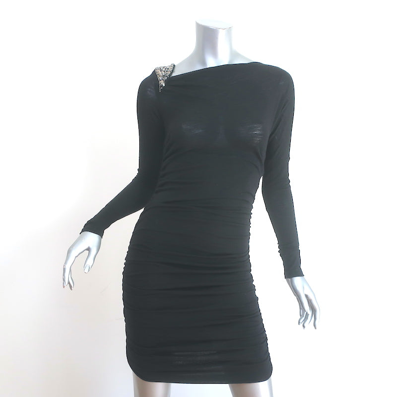 Emilio Pucci Embellished Shoulder Dress Black Ruched Wool Jersey Size Celebrity Owned Emilio Pucci Embellished Shoulder Dress Black Ruched Wool Jersey Size Celebrity Owned