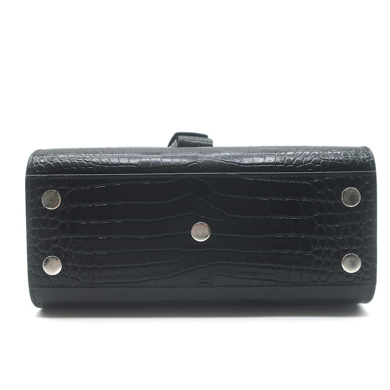 Saint Laurent Sac De Jour Nano Tote Black Croc-Embossed Leather Crossbody Bag NEW