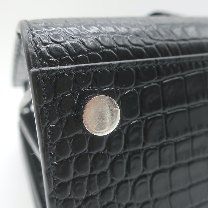 Saint Laurent Sac De Jour Nano Tote Black Croc-Embossed Leather Crossbody Bag NEW