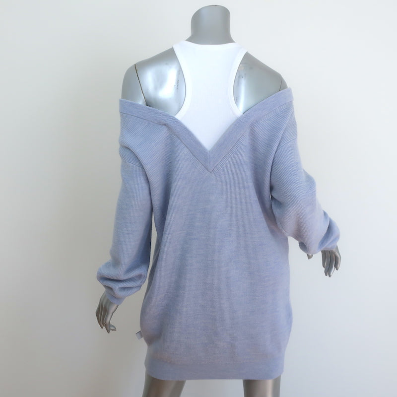 T by Alexander Wang Inner Tank Ribbed Knit Mini Dress Blue Wool Size Medium
