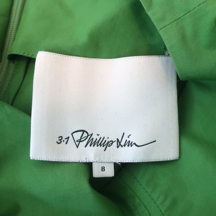 3.1 Phillip Lim Side-Tie Puff Sleeve Midi Dress Green Poplin Size 8
