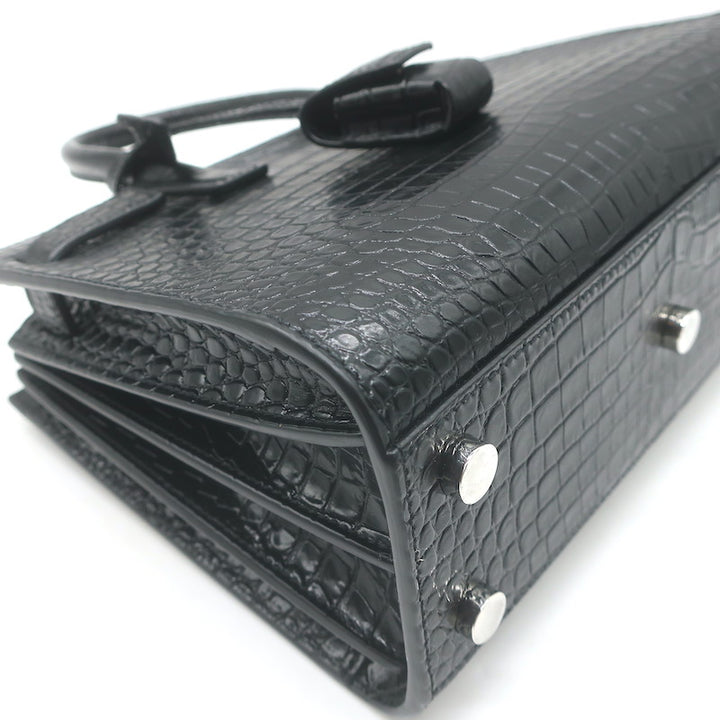 Saint Laurent Sac De Jour Nano Tote Black Croc-Embossed Leather Crossbody Bag NEW
