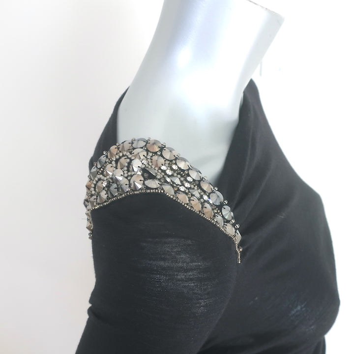 Emilio Pucci Embellished Shoulder Dress Black Ruched Wool Jersey Size US 6