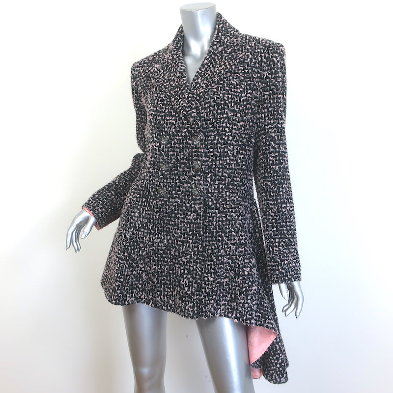 Chanel Asymmetric Ruffled Tweed Double Breasted Jacket Black/Pink Size 42