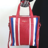 Balenciaga Bazar XS Striped Convertible Tote Red/Blue Leather Crossbody NEW