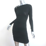 Emilio Pucci Embellished Shoulder Dress Black Ruched Wool Jersey Size US 6