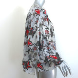 Isabel Marant Tie-Neck Top Floral Print Stretch Silk Size 40 Long Sleeve Blouse