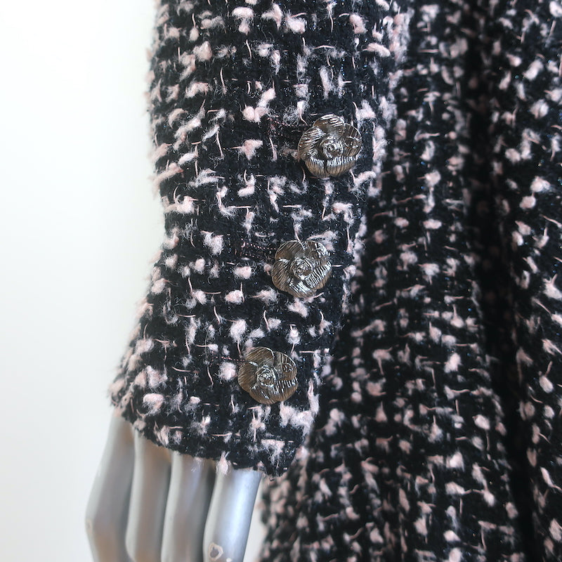 Chanel Asymmetric Ruffled Tweed Double Breasted Jacket Black/Pink Size 42