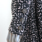 Chanel Asymmetric Ruffled Tweed Double Breasted Jacket Black/Pink Size 42