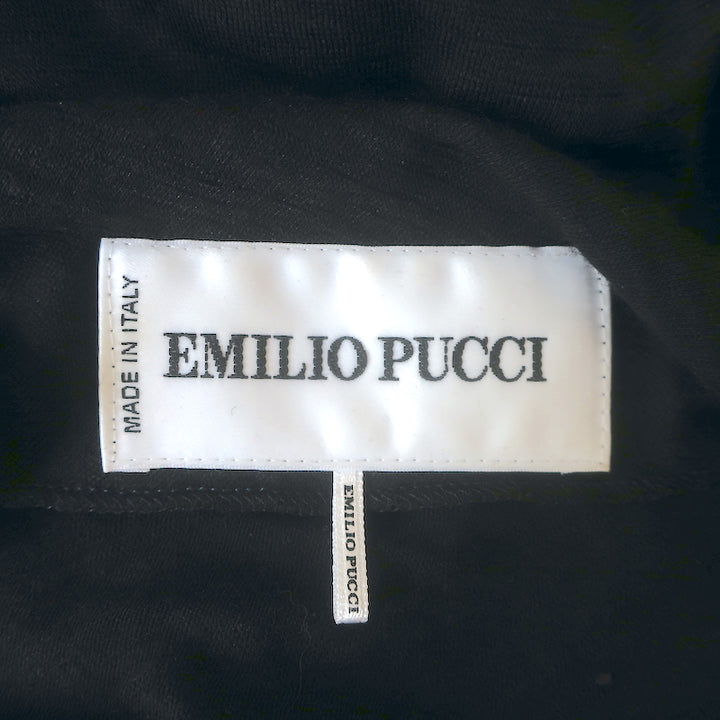 Emilio Pucci Embellished Shoulder Dress Black Ruched Wool Jersey Size US 6