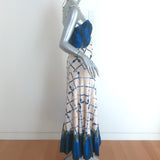 Alexis Halter Midi Dress Nuri Cream/Blue Printed Linen-Cotton Size Medium