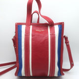 Balenciaga Bazar XS Striped Convertible Tote Red/Blue Leather Crossbody NEW