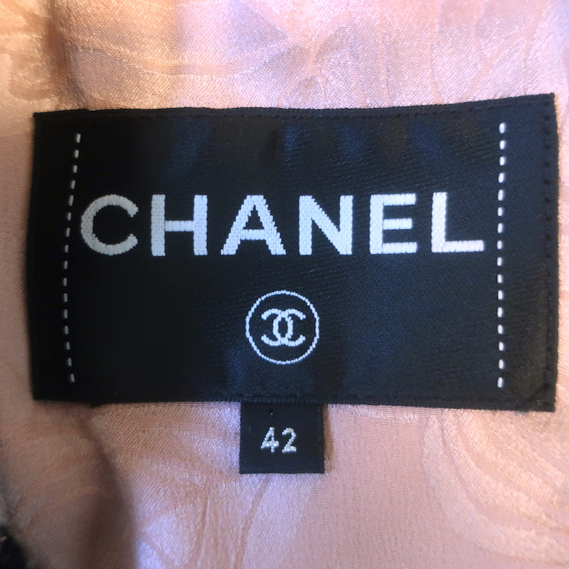 Chanel Asymmetric Ruffled Tweed Double Breasted Jacket Black/Pink Size 42