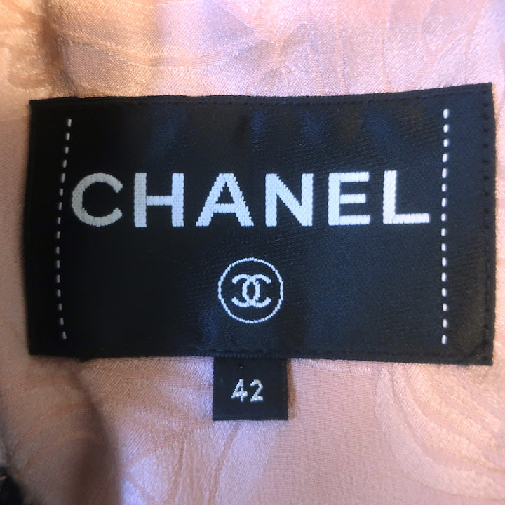 Chanel Asymmetric Ruffled Tweed Double Breasted Jacket Black/Pink Size 42
