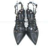 Valentino Noir Rockstud Caged Pumps Black Leather Size 39 Pointed Toe Heels