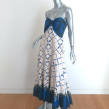 Alexis Halter Midi Dress Nuri Cream/Blue Printed Linen-Cotton Size Medium