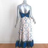 Alexis Halter Midi Dress Nuri Cream/Blue Printed Linen-Cotton Size Medium