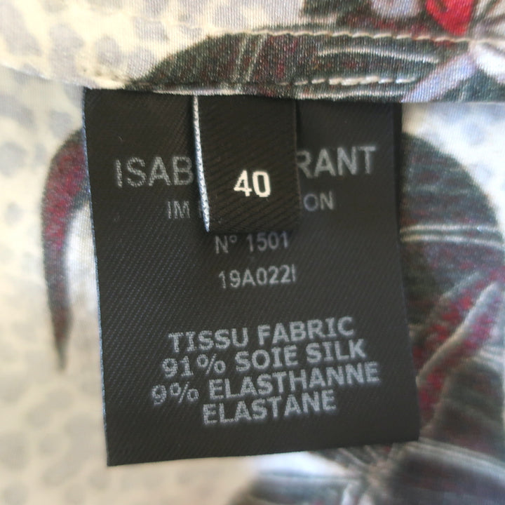 Isabel Marant Tie-Neck Top Floral Print Stretch Silk Size 40 Long Sleeve Blouse